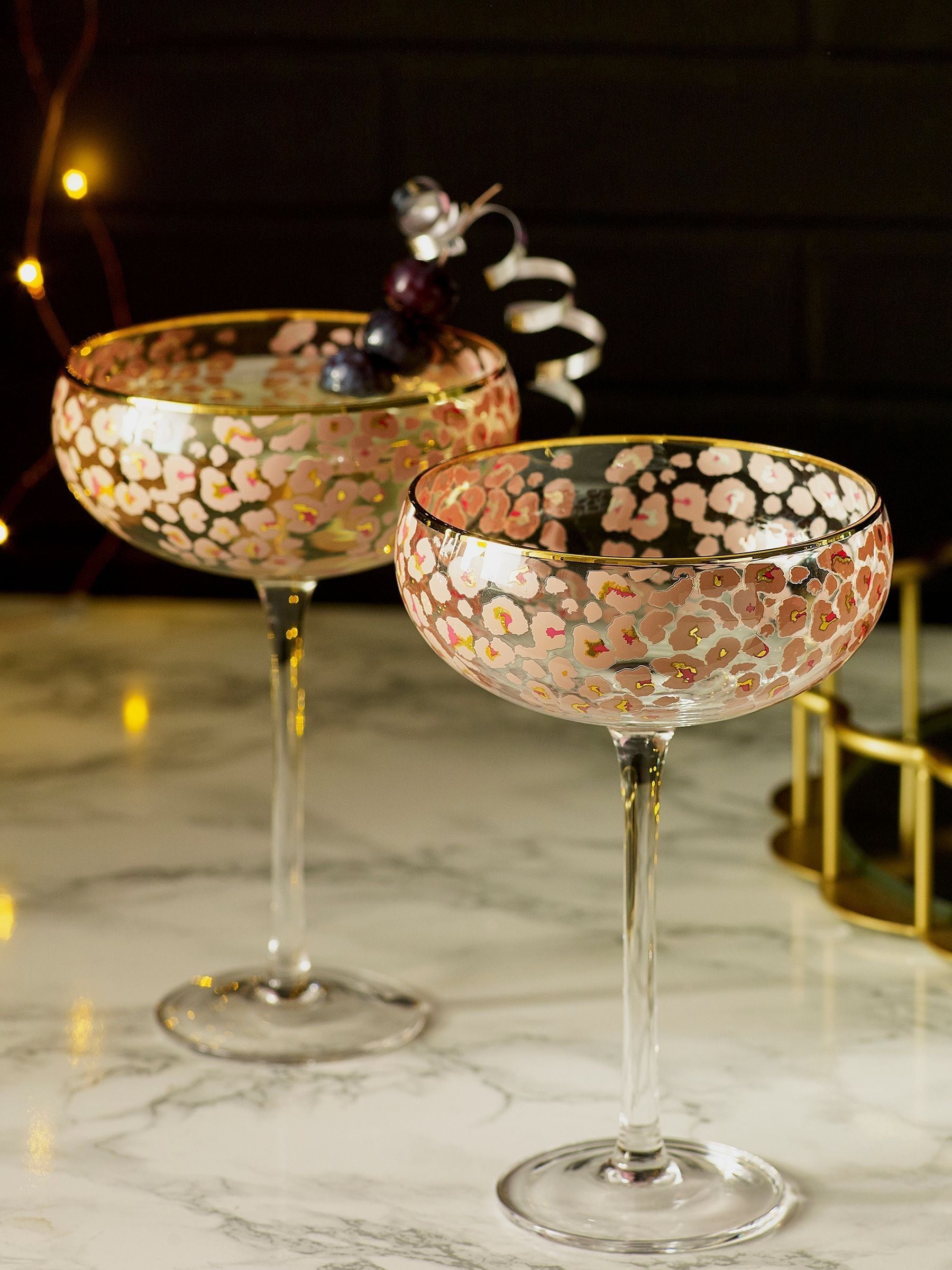 Set of 2 Pink Leopard Print Coupe Glasses