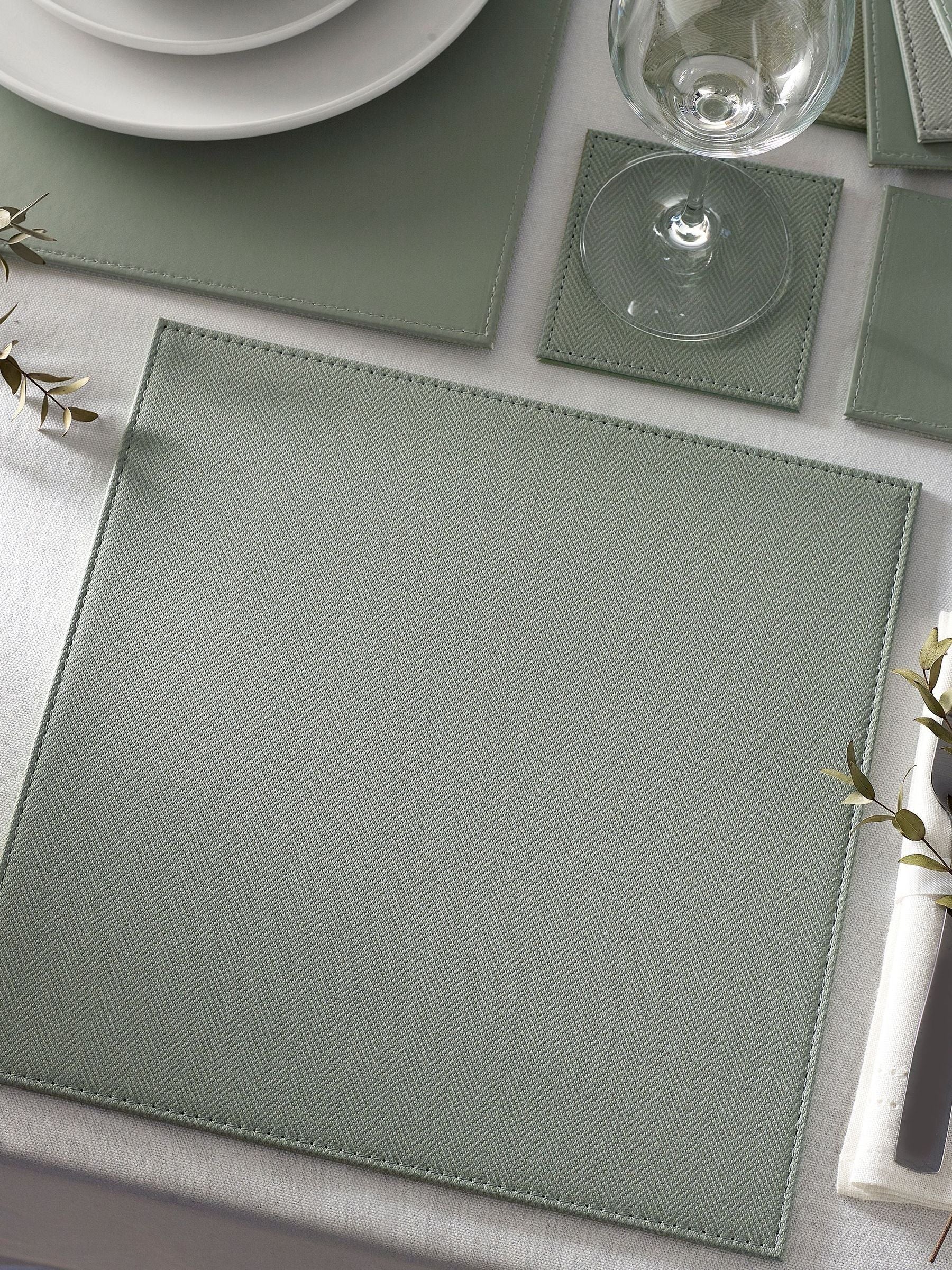 Sage green reversible faux leather placemats and coasters set of 4 (British brand)