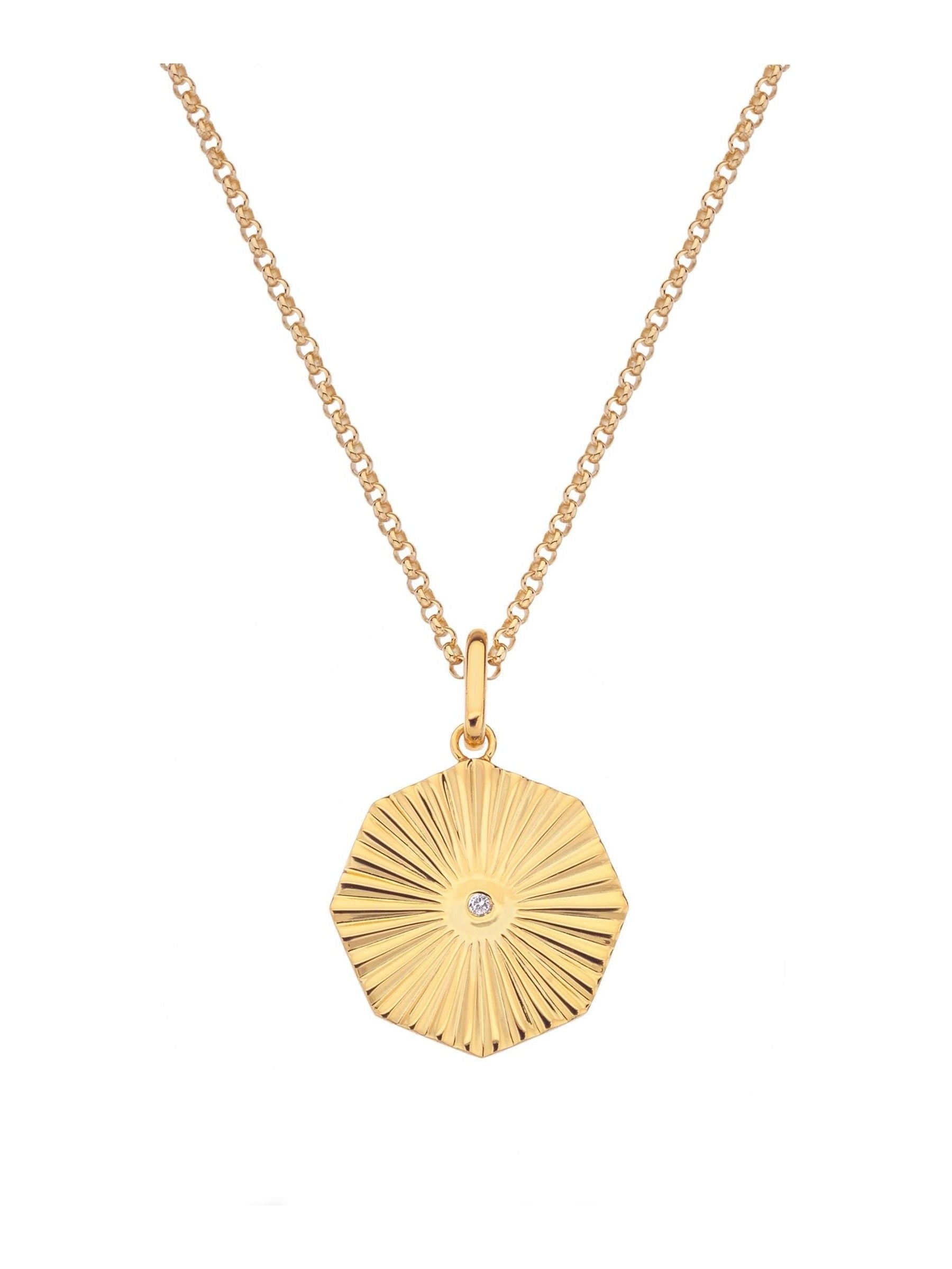 Gold Plated Sterling Silver Diamond Pendant Necklace with Octagon Design