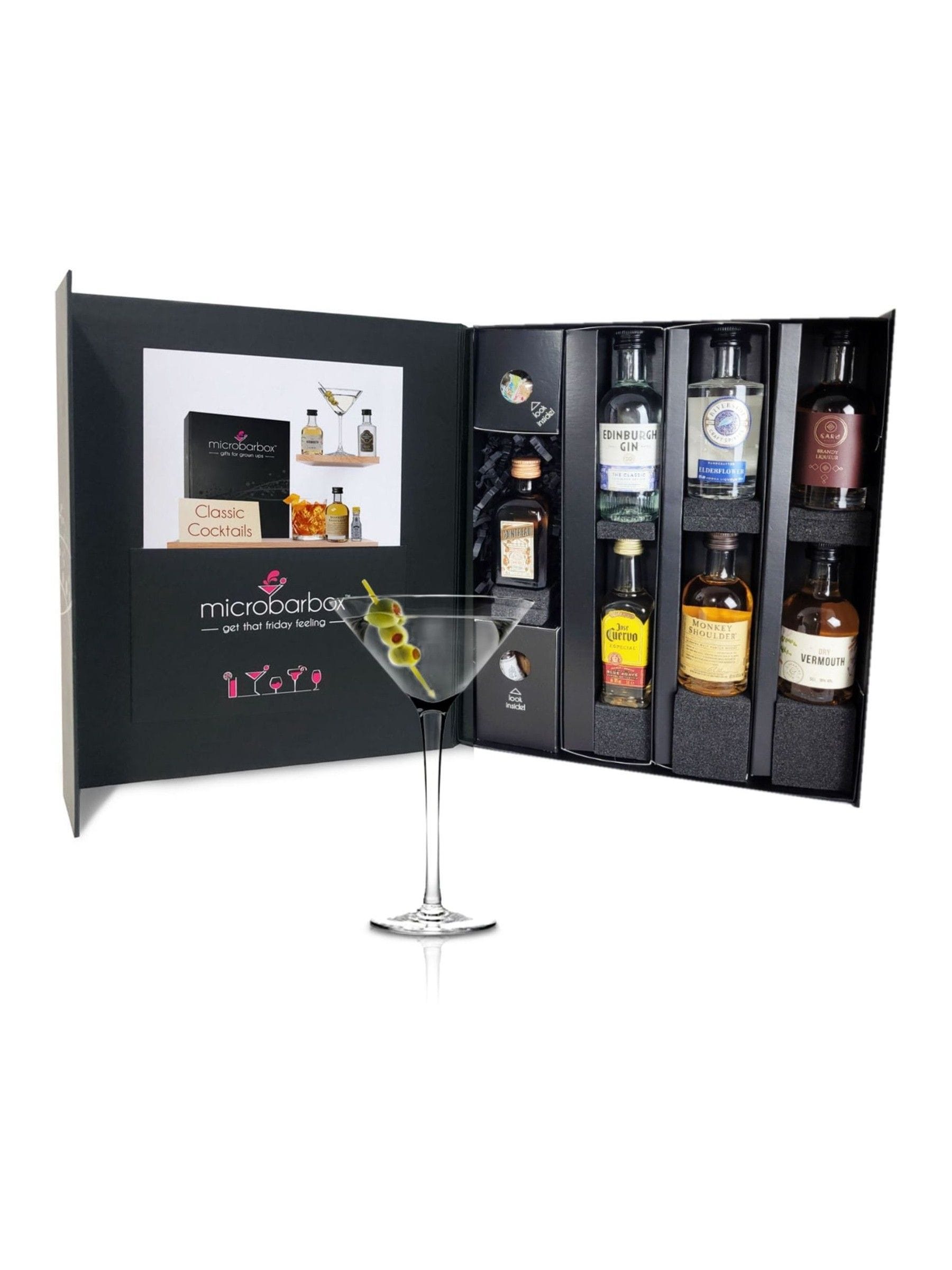 MicroBarBox classic cocktail set with 12 miniature bottles, imported from the UK