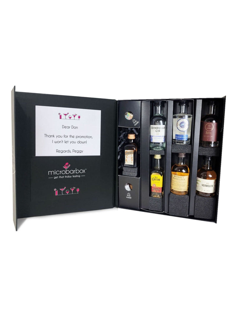 MicroBarBox classic cocktail set with 12 miniature bottles, imported from the UK