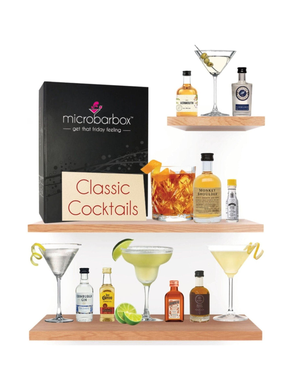 MicroBarBox classic cocktail set with 12 miniature bottles, imported from the UK