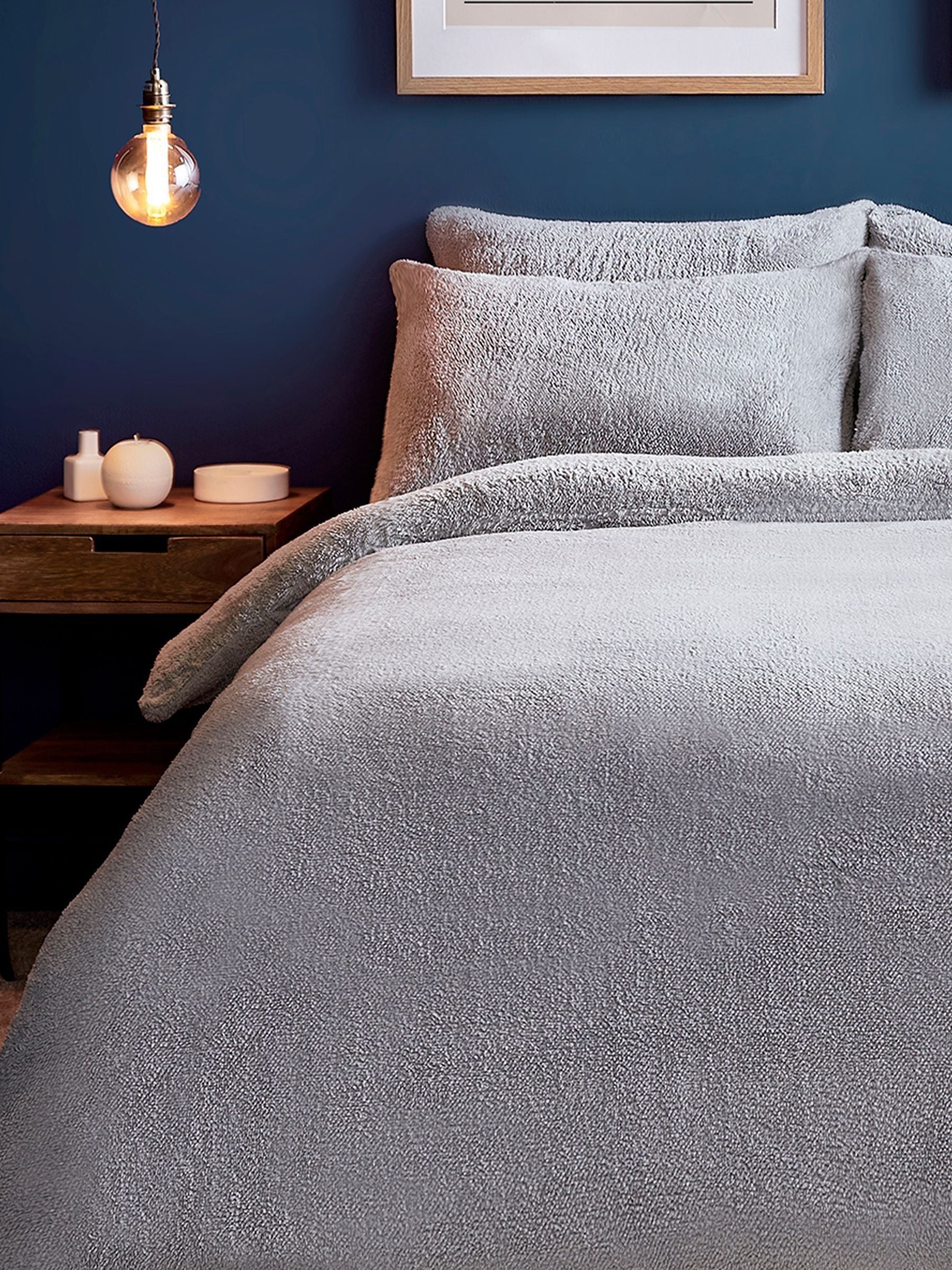 Silentnight Silver Borg Fleece Cosy Teddy Duvet Cover and Pillowcase Set