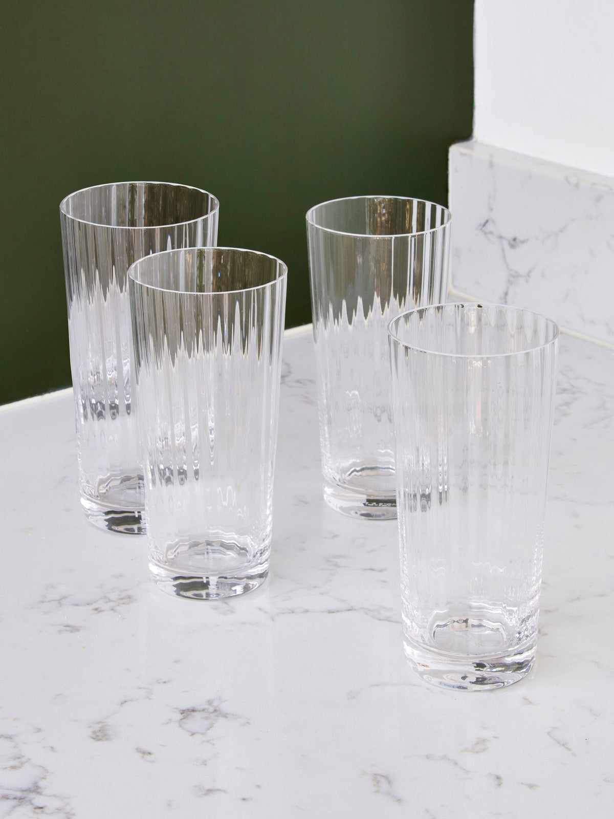Jasper Conran London clear fluted tall tumbler glasses 15cm height set of 4, UK version