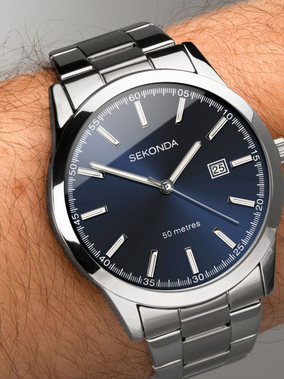 Sekonda Gents Watch Stainless Steel Silver Blue Dial Men's Wristwatch