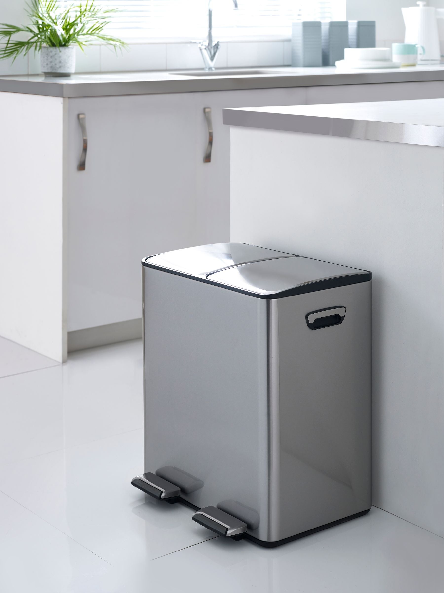 Chrome 40L Three-Compartment Recycling Soft Close Pedal Bin