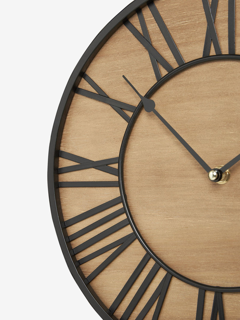Natural black Bronx wooden wall clock 30cm, imported from the UK