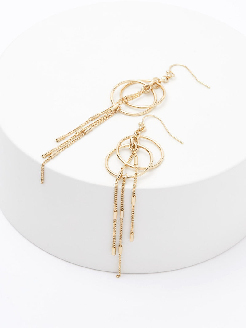 Gold tone circle chain drop earrings, UK version