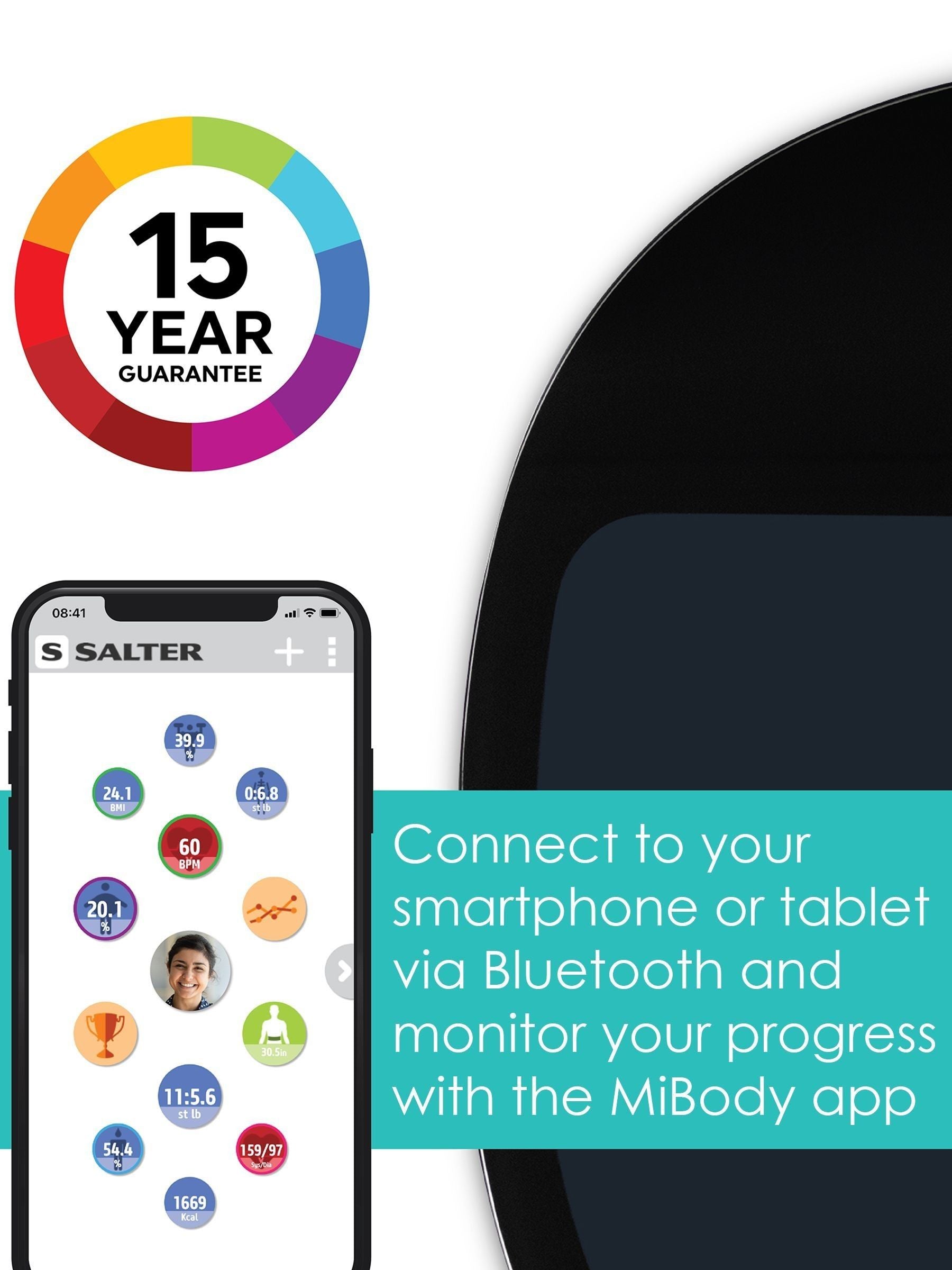 Salter Black Curve Bluetooth Smart bathroom scale (British brand)