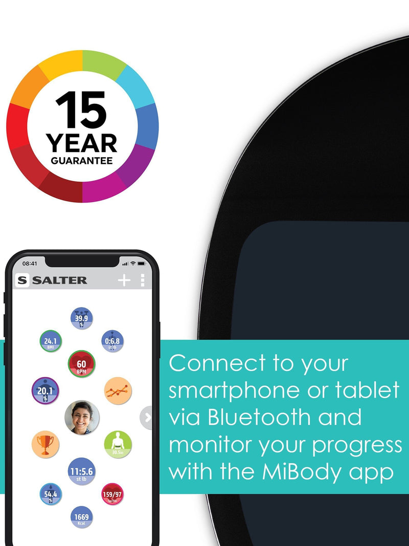 Salter Black Curve Bluetooth Smart bathroom scale (British brand)