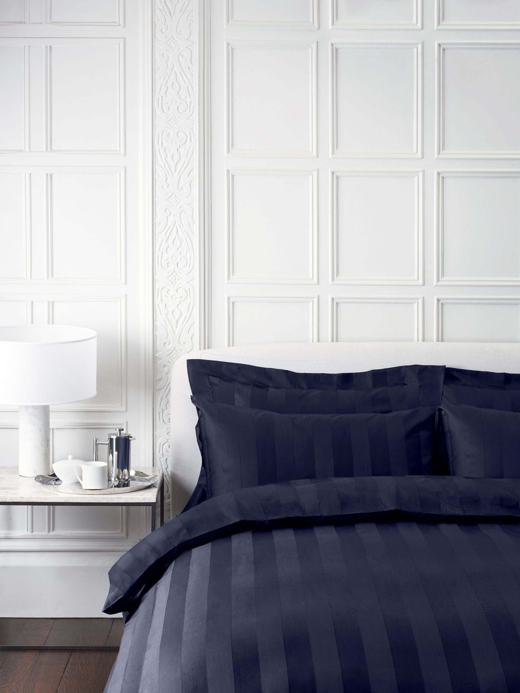 Jasper Conran London navy blue satin stripe duvet cover, UK version