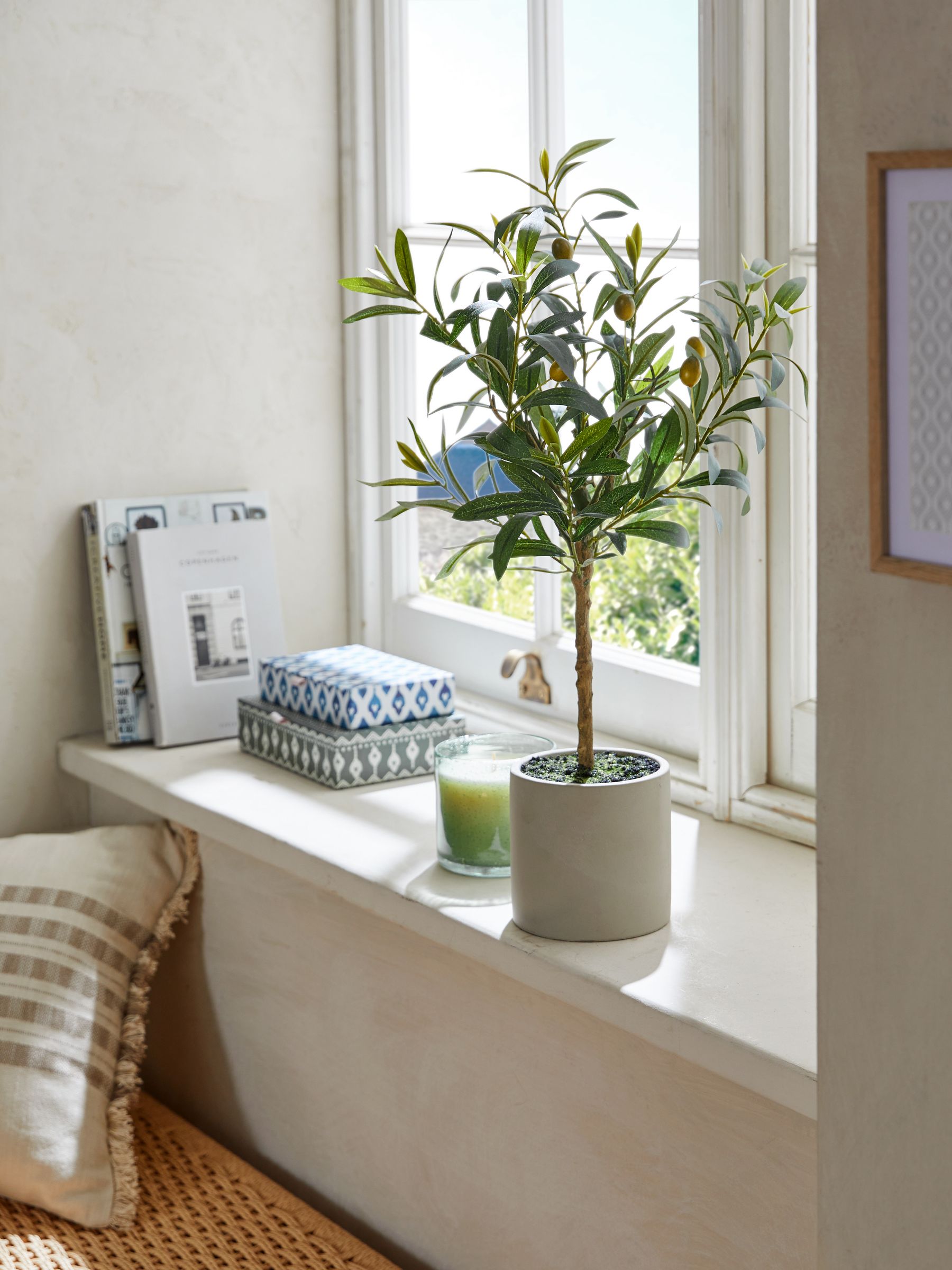 Small artificial olive tree in concrete pot, UK version