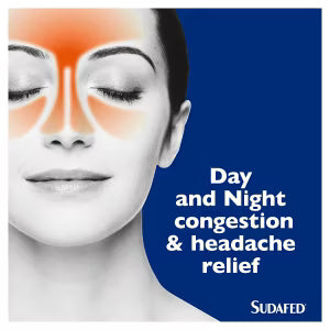 Sudafed Congestion Headache Relief Day Night Capsules Pack of 16 (British brand)