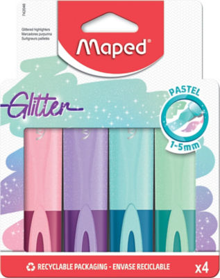 Maped pastel glitter highlighters pack of 4 imported from the UK