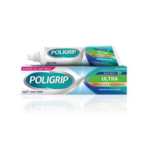 Poligrip Ultra denture fixative cream mint 40g, imported from the UK