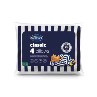 Silentnight Classic Pillow 4 Pack UK Soft Filled White Set (British brand)