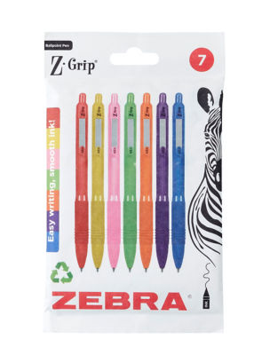 Zebra Grip Rainbow ballpoint pens 7pk black ink (British brand)
