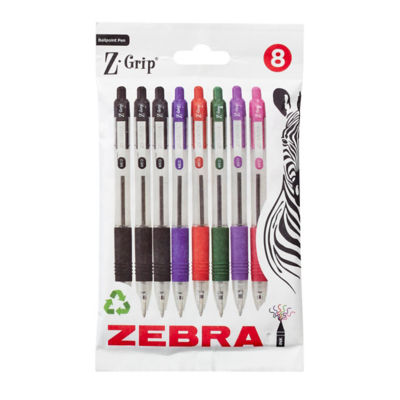 Zebra Z-Grip ballpoint pens 8 pack assorted colours (British brand)
