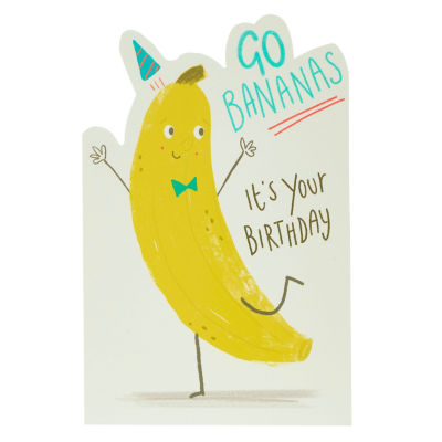 George Home Go Bananas die-cut birthday card 121mm x 184mm, UK version
