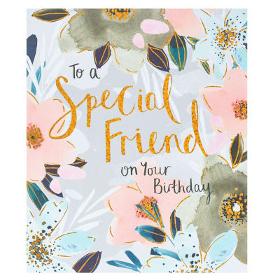 George Home floral pink flowers birthday card 15.4cm x 18.4cm, UK version