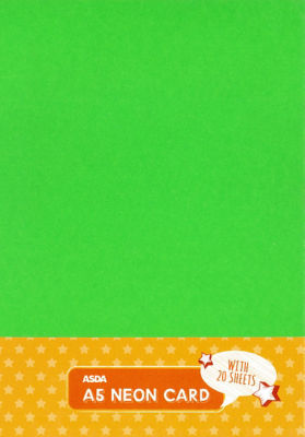 ASDA A5 neon card sheets in assorted colors, 20 pack - British product