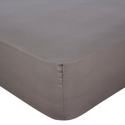 George Home Grey Percale Cotton Fitted Sheet Single, UK version