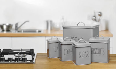 George Home canister set for tea, coffee, and sugar, UK version