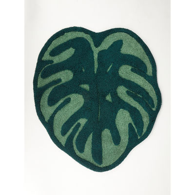 George Home Green Leaf Shaped Cotton Bath Mat 71cm x 80cm