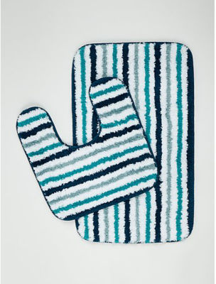 George Home Turquoise microfibre bath mat and pedestal set, UK version