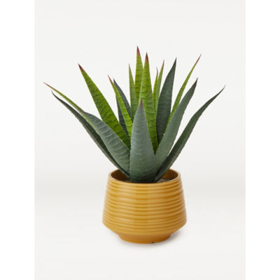 George Home Faux Aloe in Yellow Plant Pot 29cm Artificial Houseplant
