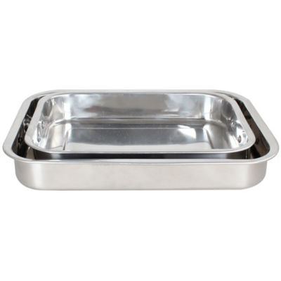 George Home Silver Stainless Steel 2-Piece Roasting Tray Set 30cm & 35cm