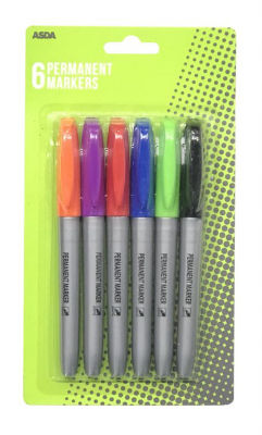 ASDA permanent marker pens Assorted colours 6 Pack - British product