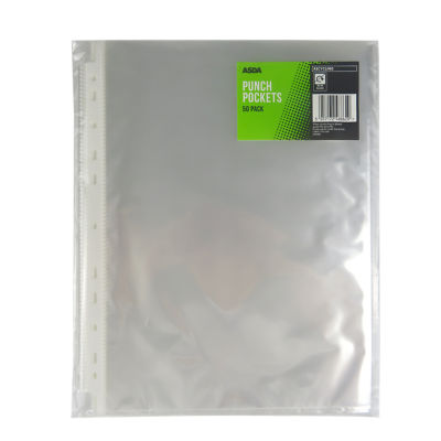 ASDA A4 punch pockets 50 pack - British product