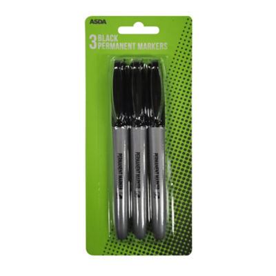 ASDA permanent markers black ink 3 pack - British product