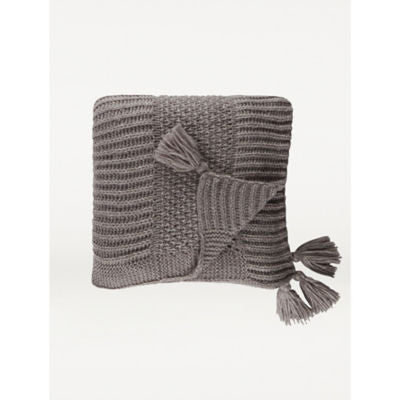 George Home grey knitted tassel throw 130cm x 170cm, UK version