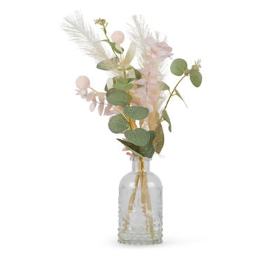 George Home faux pink eucalyptus with pampas perfume bottle vase 35.5cm x 17cm x 17cm, UK version