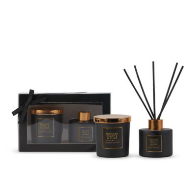 George Home midnight peony leather candle reed diffuser set, UK version