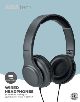 ASDA Tech Wired Headphones Space Grey - British product