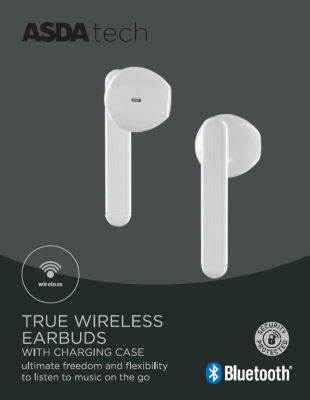 ASDA Tech True Wireless Earphones White - British product