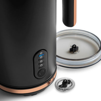 George Home black milk frother with rose gold accents 150ml, UK version