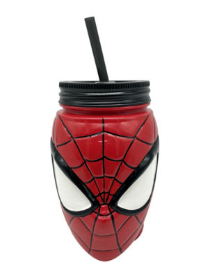 Spiderman Mask-Shaped Mason Jar for Cold Drinks, 8.8cm Wide x 18.4cm High
