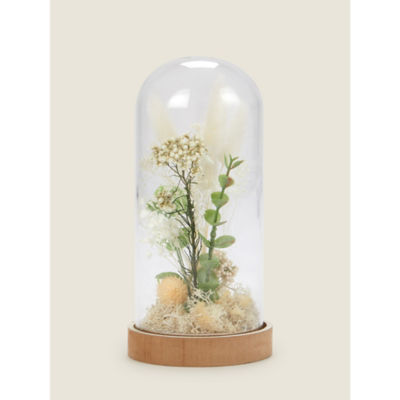 George Home white bell jar with dried florals 10x10x21cm, UK version