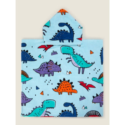 George Home Blue Dino cotton printed poncho 57x108cm, UK version