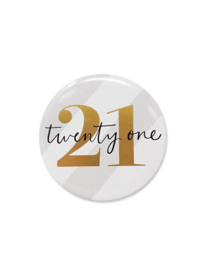 George Home Number 21 metal birthday badge 85mm with gold foil stripe, UK version