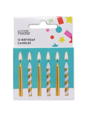 George Home gold candles diagonal stripe plain designs 12 pack, UK version