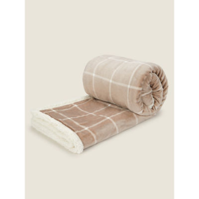 George Home Natural Check Sherpa Throw 150 x 120 cm, UK version