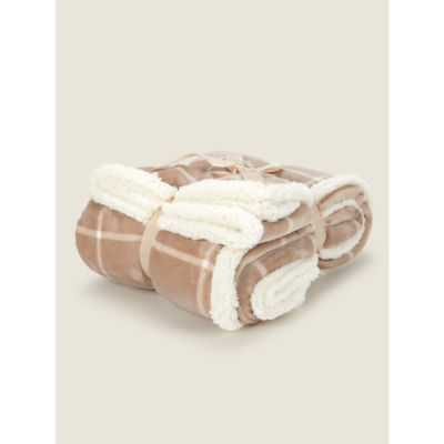 George Home Natural Check Sherpa Throw 150 x 120 cm, UK version