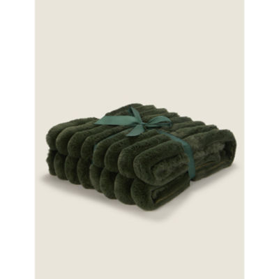 George Home green ribbed faux fur throw 150 x 120 cm, UK version