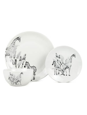 George Home White & Black Jungle Porcelain Dinner Set 12 Piece, UK version