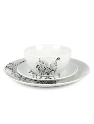 George Home White & Black Jungle Porcelain Dinner Set 12 Piece, UK version
